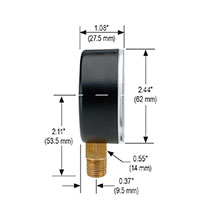 100 Series 0 to 1,000 psi Pressure Range Acrylonitrile Butadiene Styrene (ABS) and Steel Case Dry Pressure Gauge (25-100-1,000-psi/kPa)