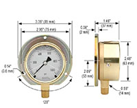 300 Series 2-1/2 in. Size Brass Case Liquid Filled Pressure Gauge with Rear Flange - 4