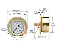 300 Series 2-1/2 in. Size Brass Case Liquid Filled Pressure Gauge with Front Flange - 4