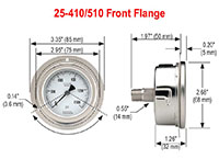 400/500 Series 0 to 10,000 psi Pressure Range All Stainless Steel Dry and Liquid Filled Pressure Gauge with Front Flange - 3