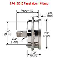 400/500 Series 0 to 10,000 psi Pressure Range All Stainless Steel Dry and Liquid Filled Pressure Gauge with Panel Mount Clamp - 4