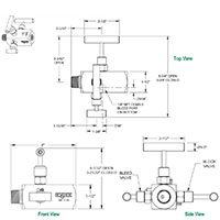 3070 Series Double Block and Bleed 3 Needle Valves with Hard Seat - 2