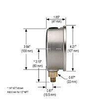 900 Series 0 to 10,000 psi Pressure Range Acrylonitrile Butadiene Styrene (ABS) and Stainless Steel Liquid Filled Pressure Gauge - 2