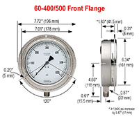 400/500 Series 0 to 10,000 psi Pressure Range All Stainless Steel Dry and Liquid Filled Pressure Gauge with Front Flange (60-400-10000-psi) - 2