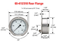 400/500 Series 0 to 10,000 psi Pressure Range All Stainless Steel Dry and Liquid Filled Pressure Gauge with Rear Flange (60-410-10000-psi)