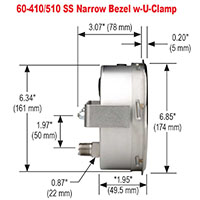 400/500 Series 0 to 10,000 psi Pressure Range All Stainless Steel Dry and Liquid Filled Pressure Gauge with U-Clamp - 4